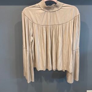 A.L.C. Tessa Plisse Top, Pink Tint Long Sleeve Women's Blouse | Size 8